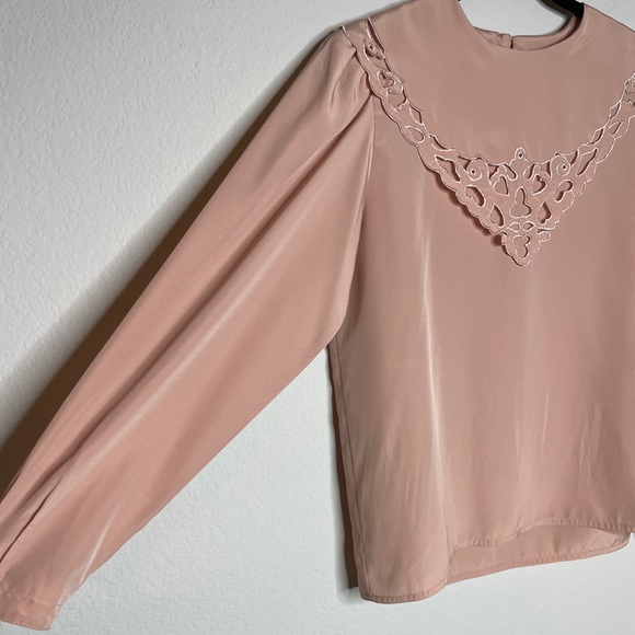 CLEARANCE ✨VTG 80s Dusty Rose Pink Richelieu Collar Romantic Blouse L Pastel - Picture 3 of 7